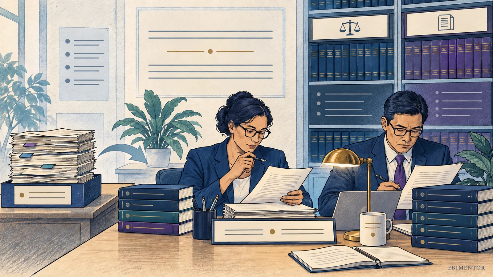 Editorial sketch showing a structured administrative appellate review of a case record