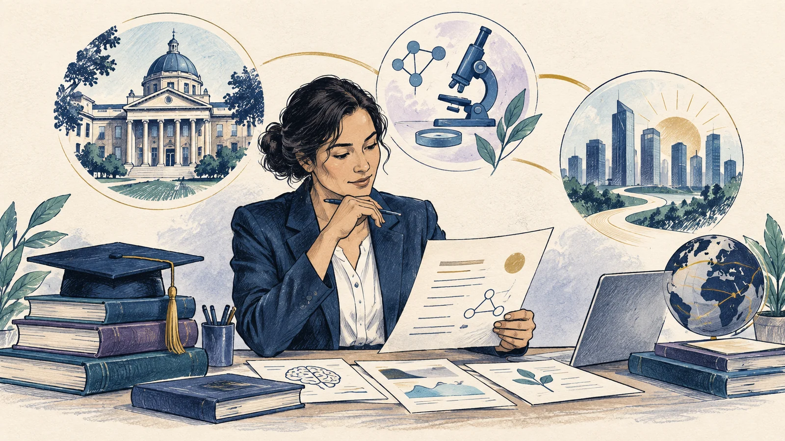 Editorial sketch illustrating Advanced Degree Professional