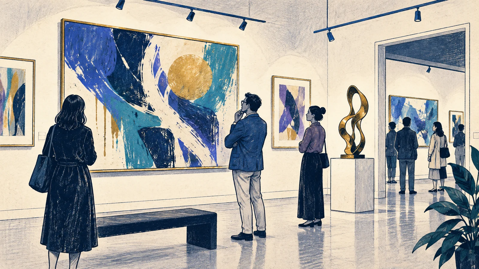 Editorial sketch illustrating Artistic Exhibitions or Showcases