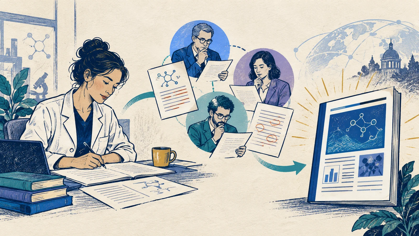 Editorial sketch illustrating Authorship of Scholarly Articles
