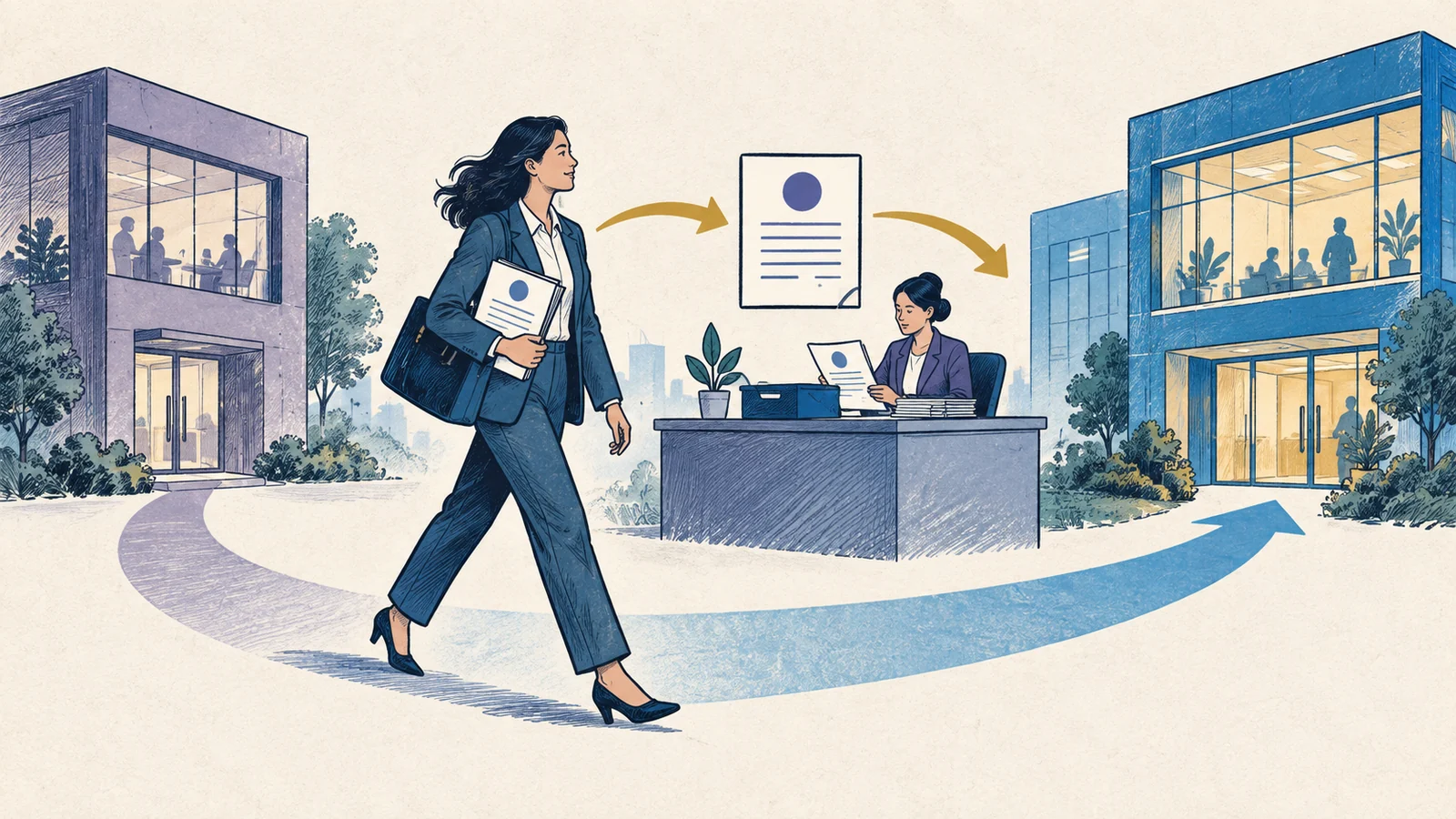 Editorial sketch illustrating Change of Employer