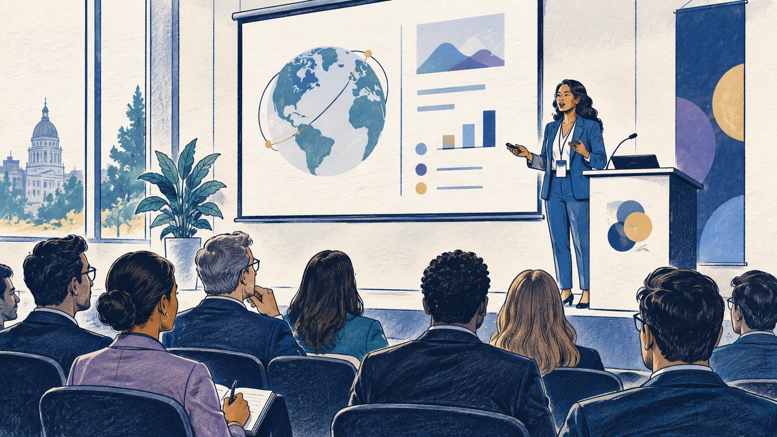 Editorial sketch illustrating Conference