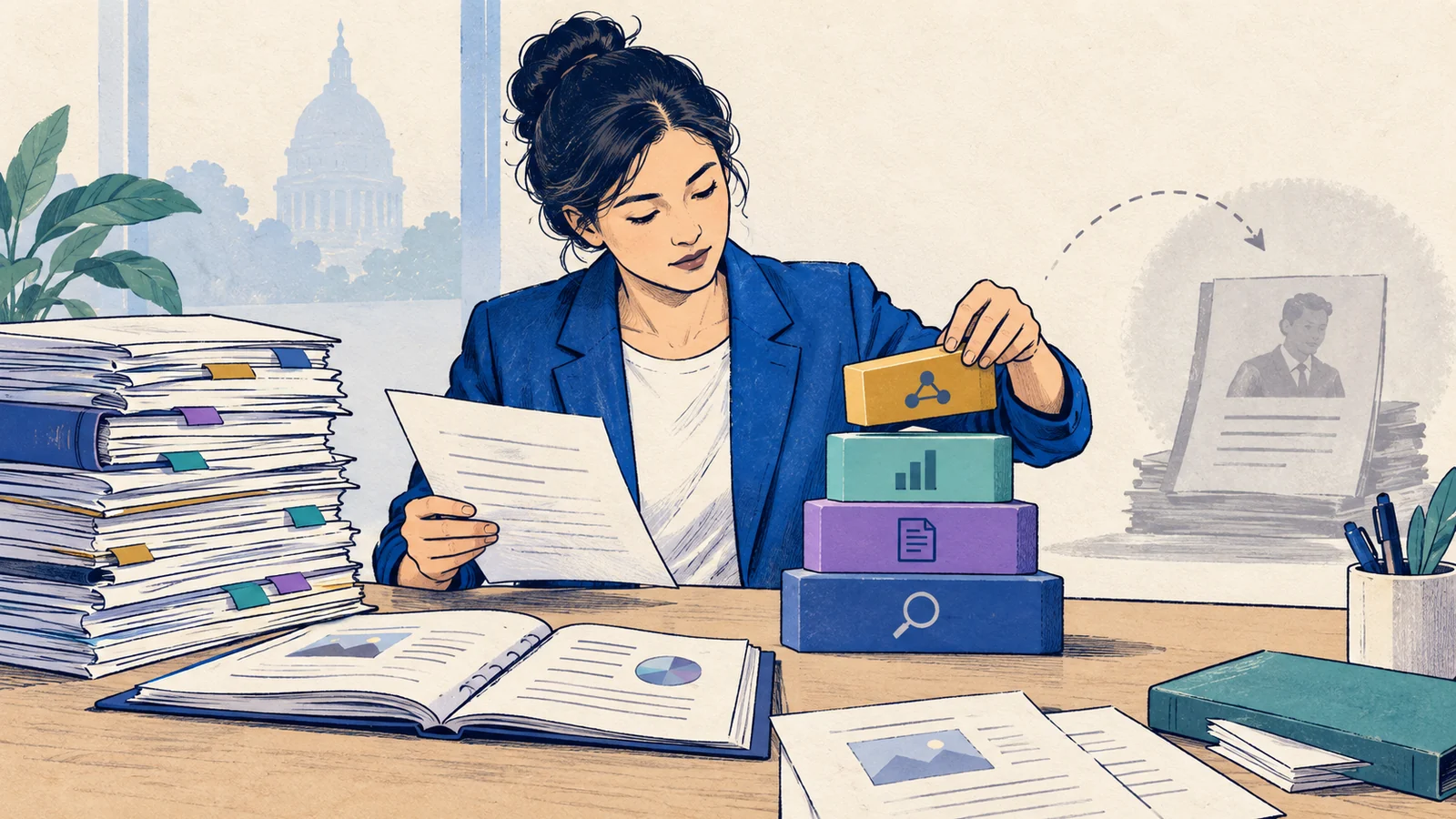 Editorial sketch illustrating De Novo Review