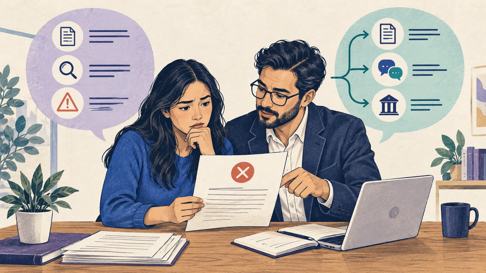 Editorial sketch illustrating Denial Notice