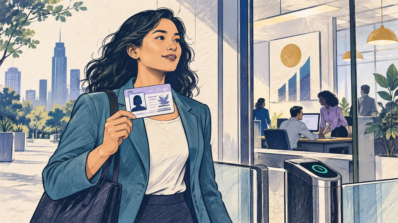 Editorial sketch illustrating Employment Authorization Document