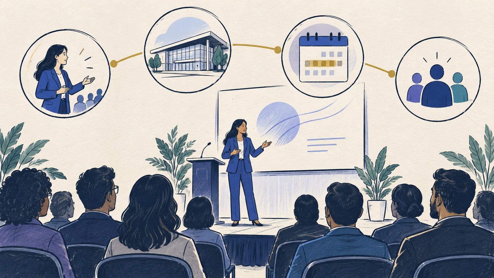 Editorial sketch illustrating Event or Engagement