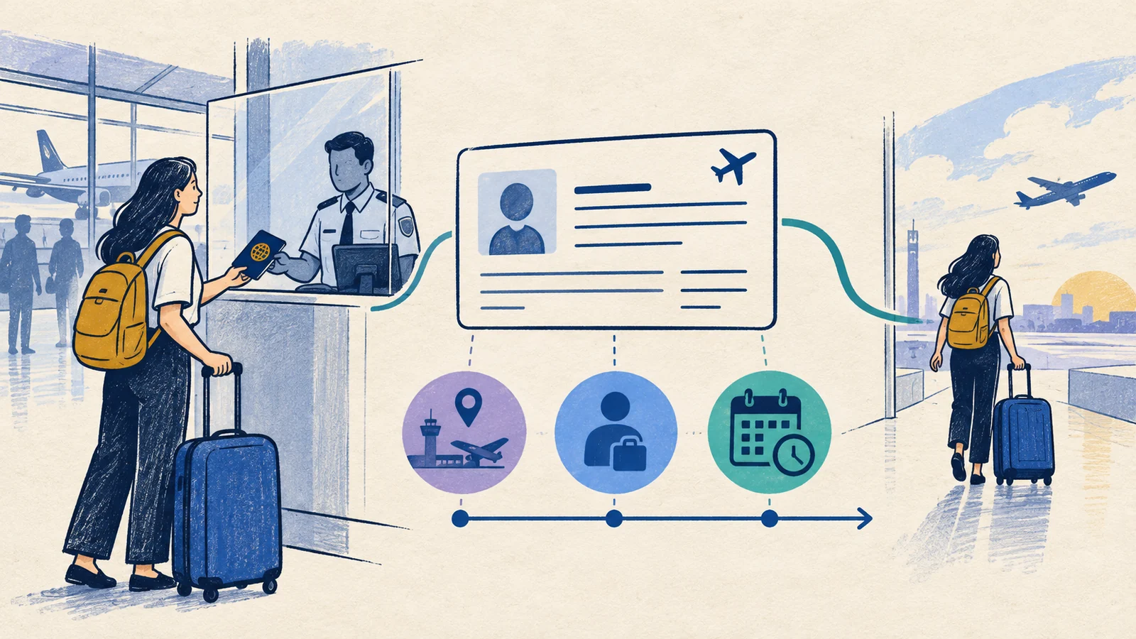 Editorial sketch illustrating Form I-94