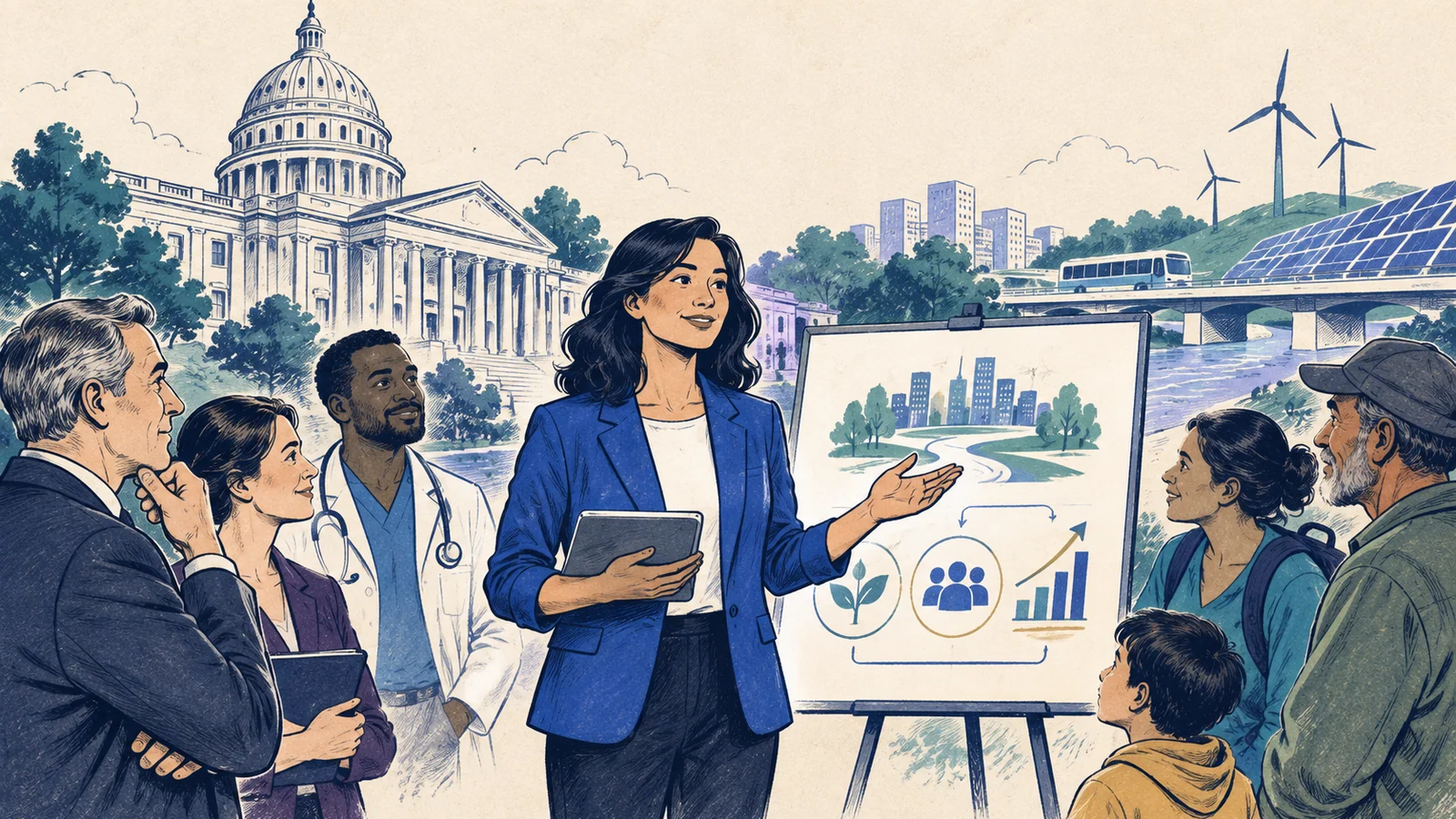 Editorial sketch illustrating Government Interest