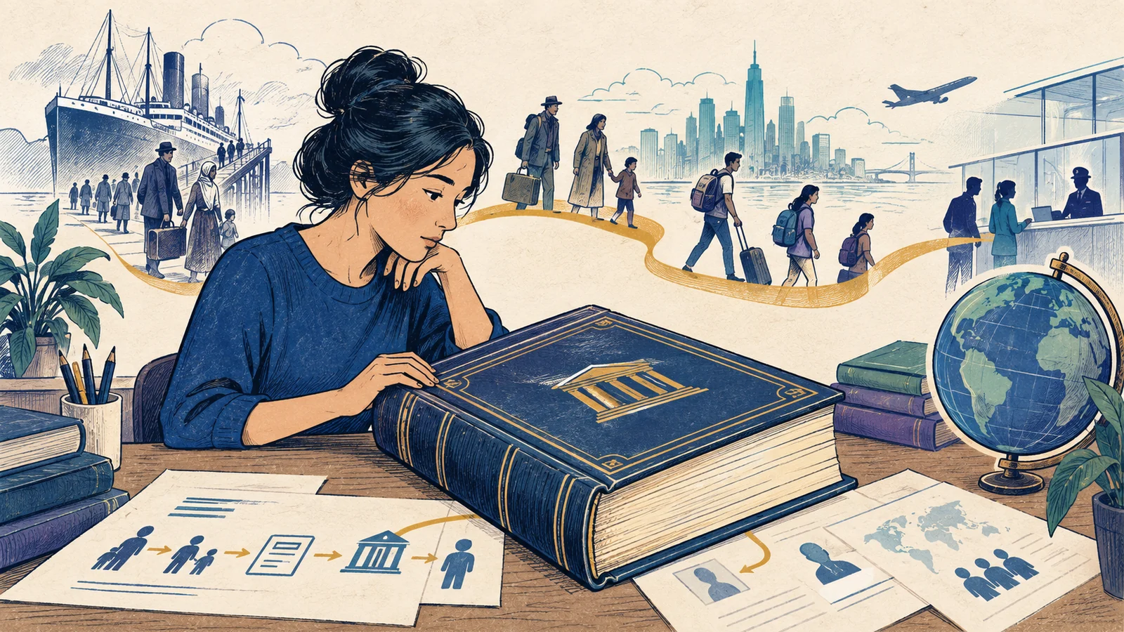Editorial sketch illustrating Immigration and Nationality Act