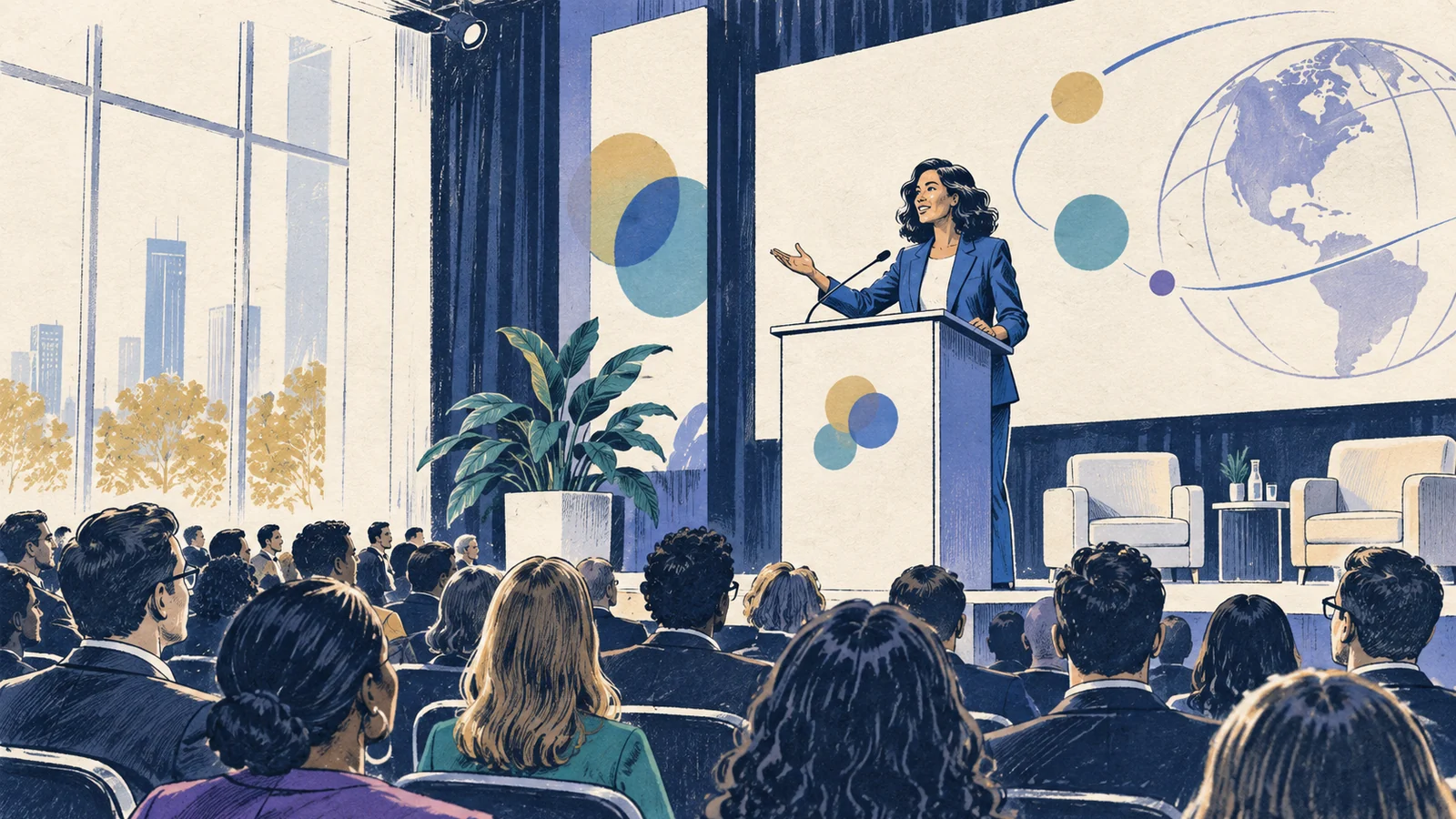 Editorial sketch illustrating Keynote Speaker