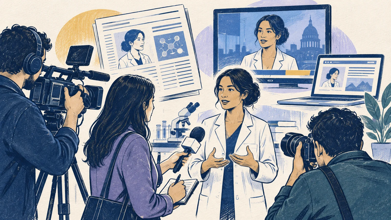 Editorial sketch illustrating Media Coverage