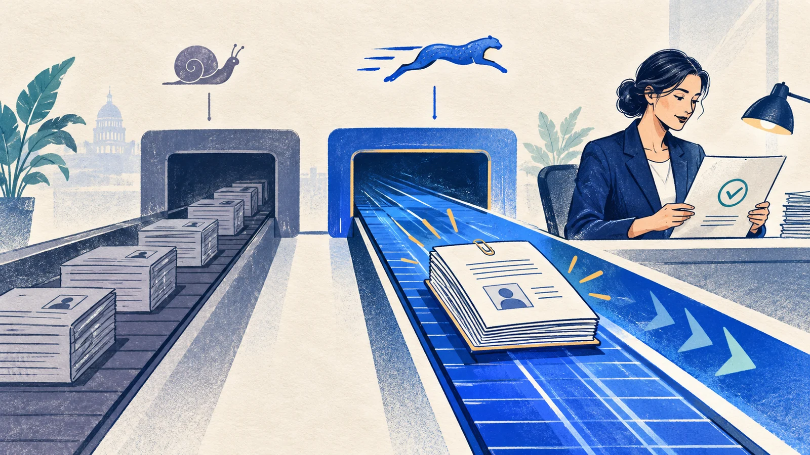 Editorial sketch illustrating Premium Processing