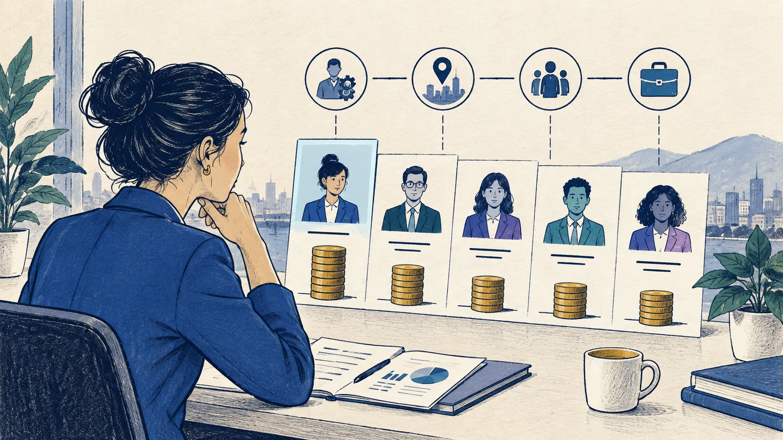 Editorial sketch illustrating Salary Benchmark