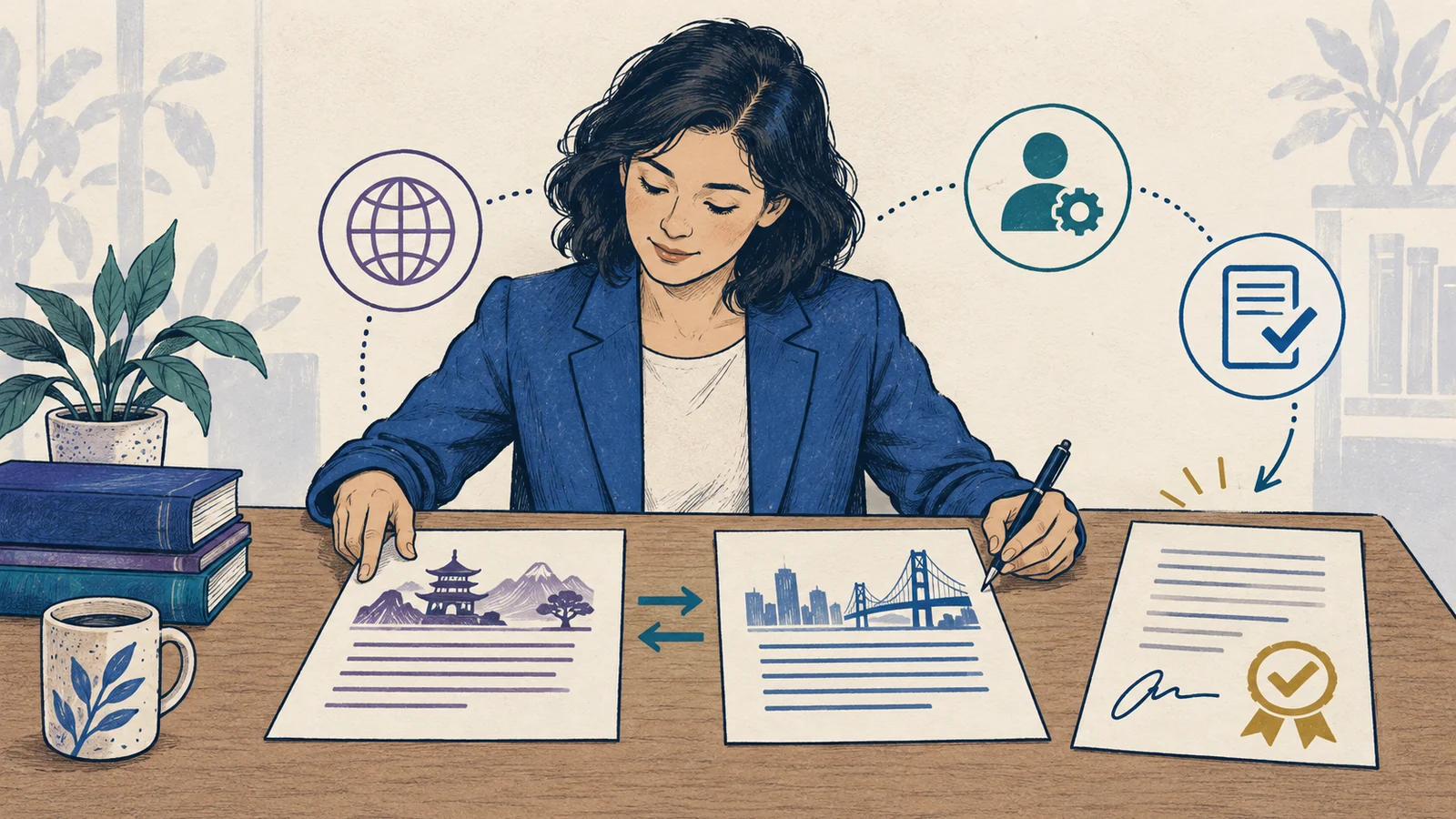 Editorial sketch illustrating Translator Certification