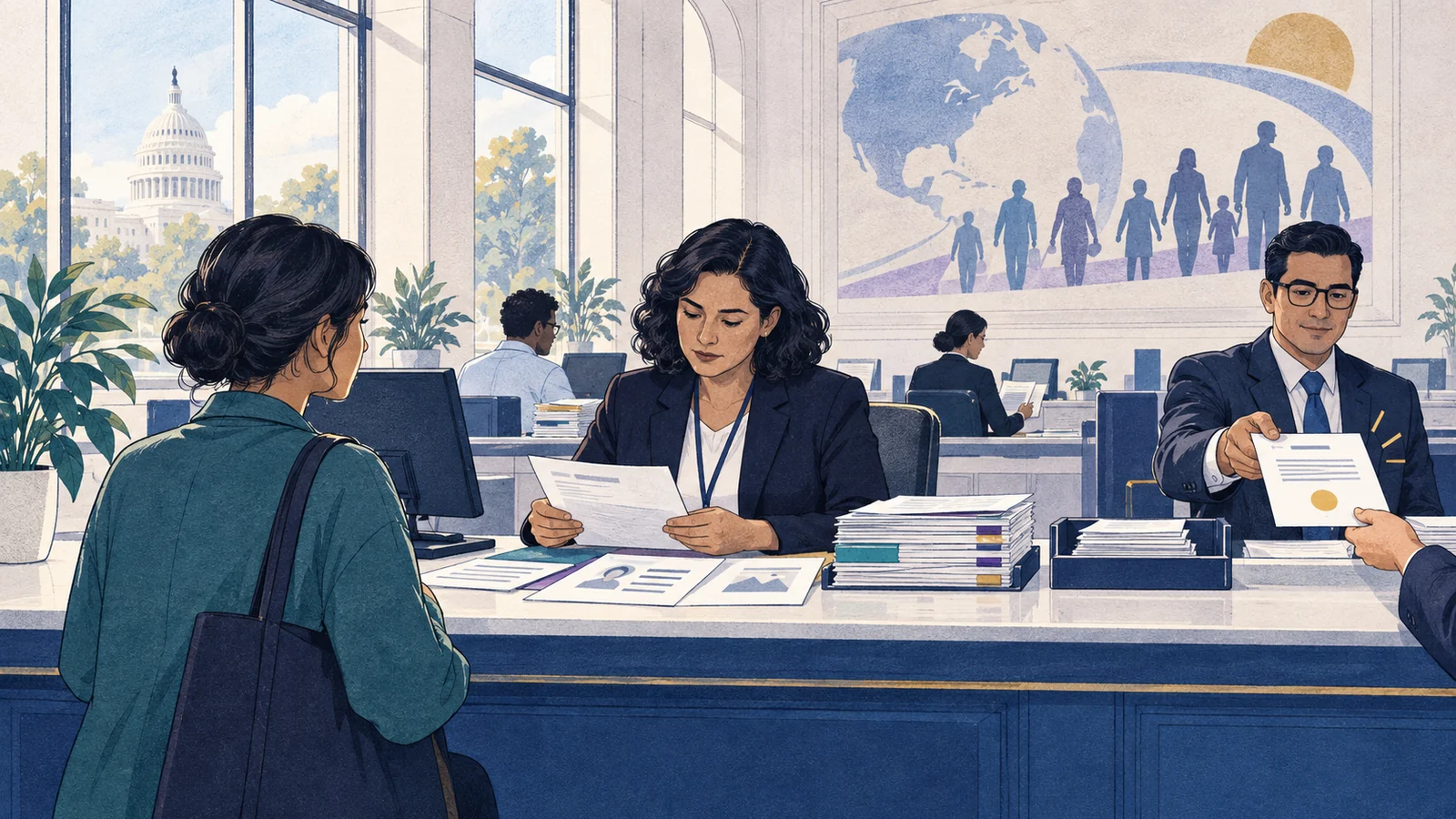 Editorial sketch illustrating USCIS