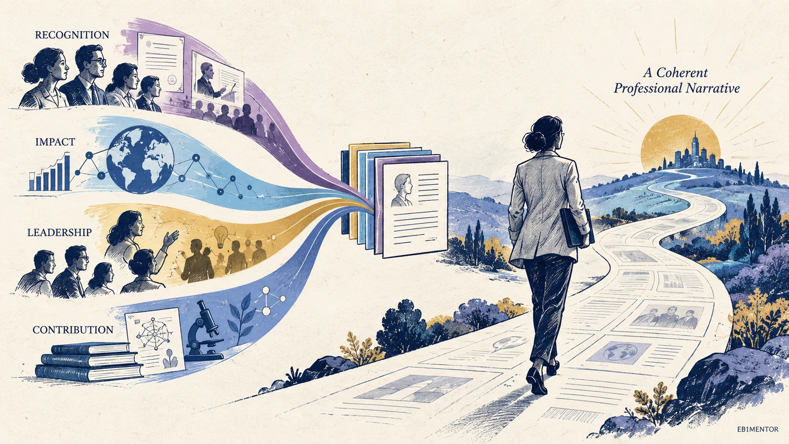 Editorial sketch illustrating Building a Coherent Record of Recognition, Impact, and Field-Level Standing