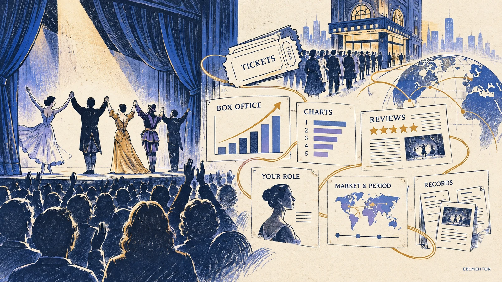 Editorial sketch illustrating Commercial Success in the Performing Arts: Qualifying Indicators