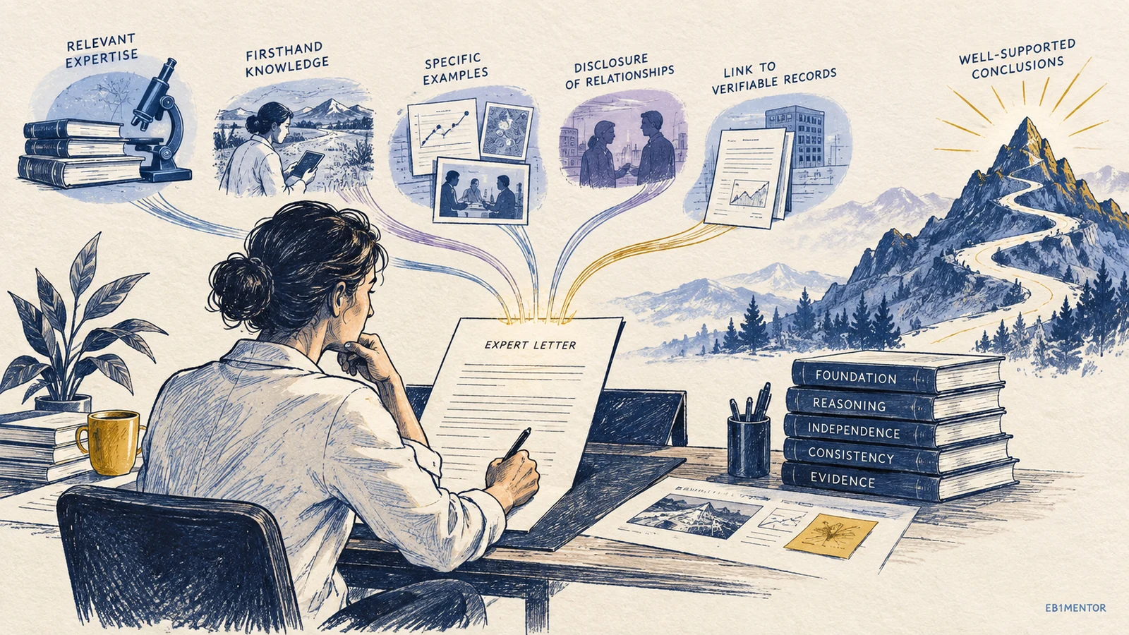 Editorial sketch illustrating Expert Letters: Specificity, Foundation, and Evidentiary Weight