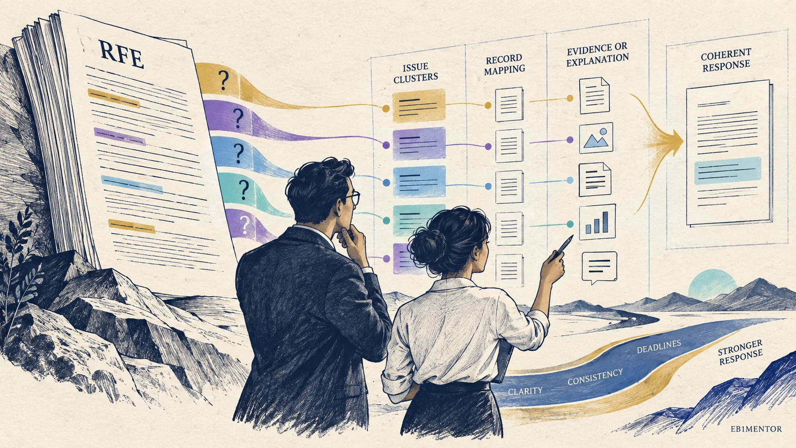 Editorial sketch illustrating Using Regulations, USCIS Policy, and AAO Decisions in Extraordinary Ability Research