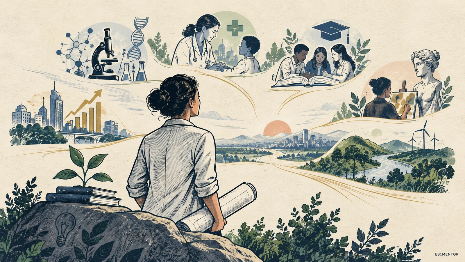 Editorial sketch illustrating Dhanasar Prong One: Establishing the Endeavor’s Substantial Merit