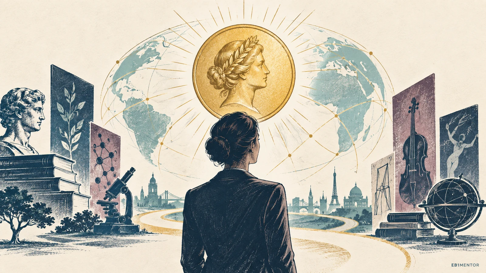 Editorial sketch illustrating The Major Internationally Recognized Award Path for O-1A