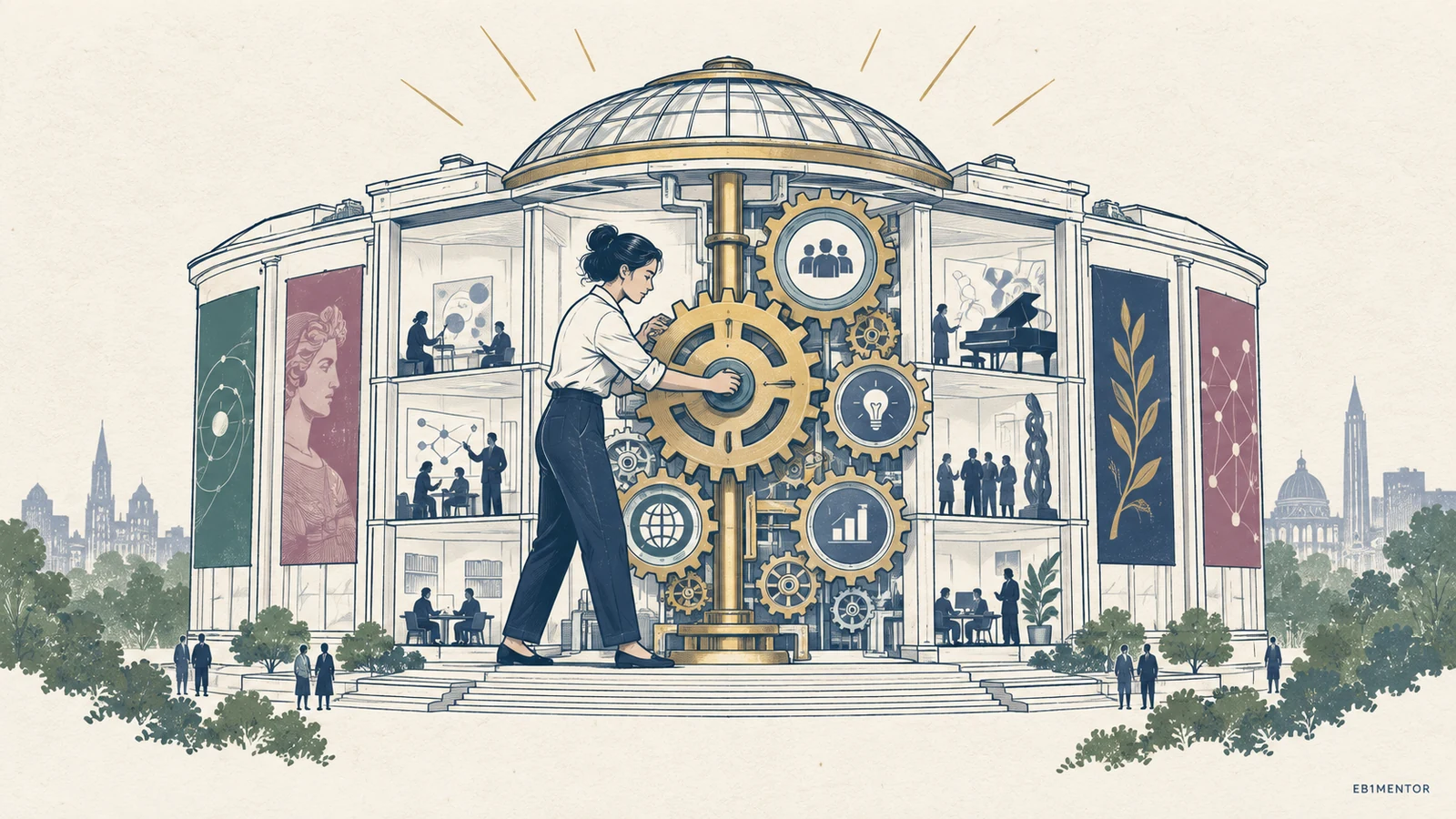 Editorial sketch illustrating O-1A Scholarly Authorship in Professional or Major Media